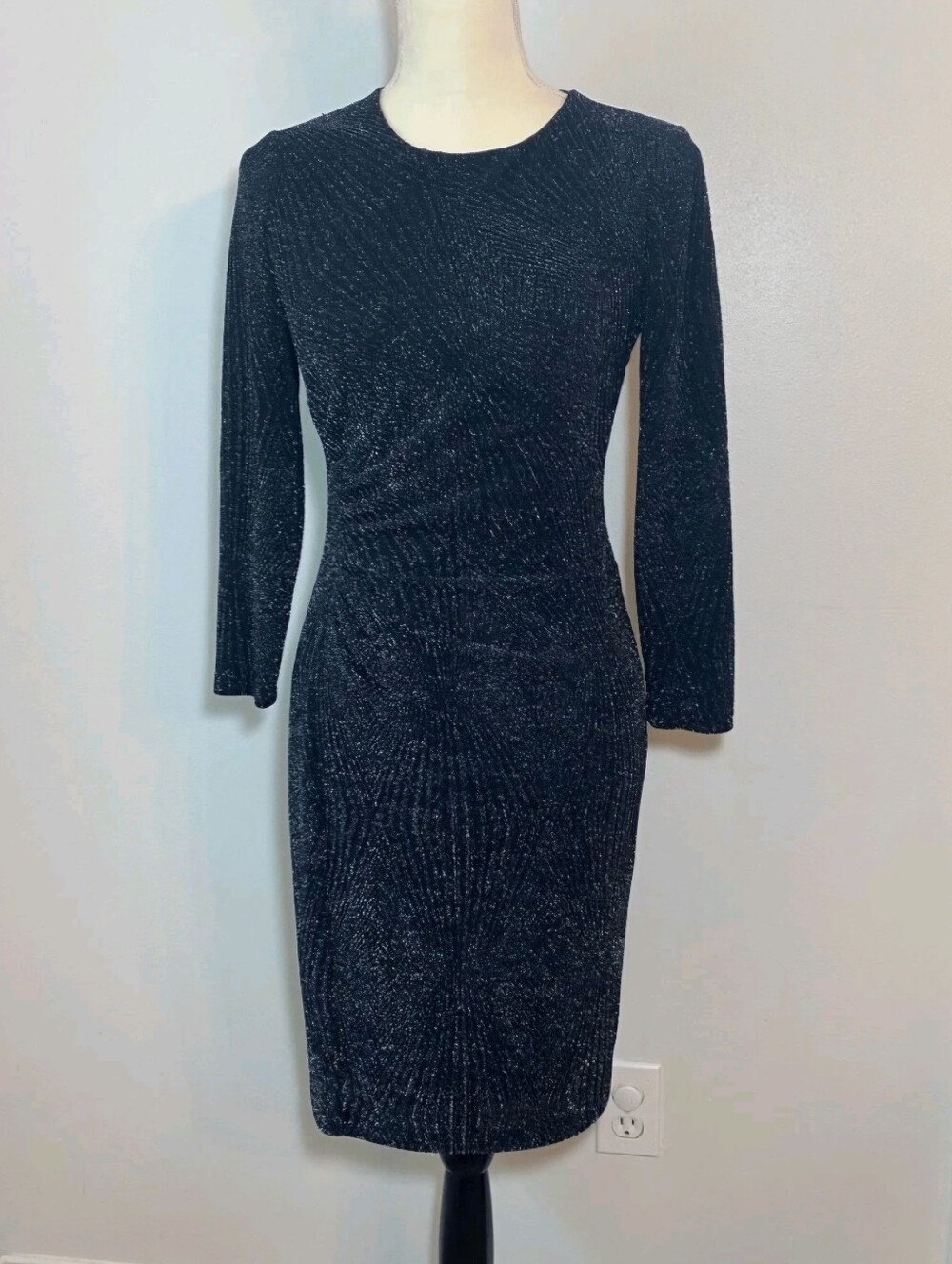 NWT Ralph Lauren Womens Metallic Navy Sheath Dress Metallic Silver Lined Size 10